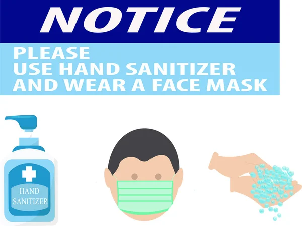 Aviso Prévio Para Lavar Mãos Usar Uma Máscara Banner Aviso —  Vetores de Stock