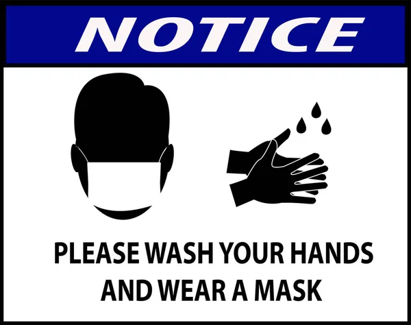 Meddelande För Att Tvätta Händerna Bära Mask För Säkerhet — Stock vektor