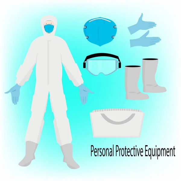 Traje Materiales Peligrosos Equipo Protección Personal Para Seguridad — Vector de stock