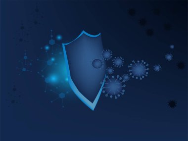 Corona virüsü ve kalkan .covid -19. Infographic, Logo, sembol ve konsept pankartı