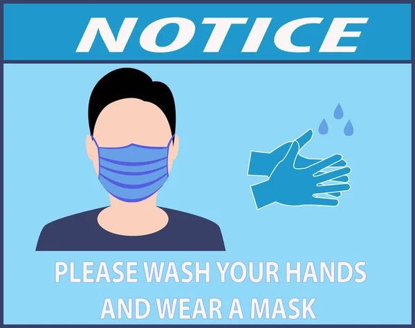 Notice Wash Your Hands Wear Mask Safety — Stock Vector