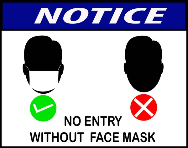 Pas Entrée Sans Masque Facial Icône Notice Clip Art — Image vectorielle