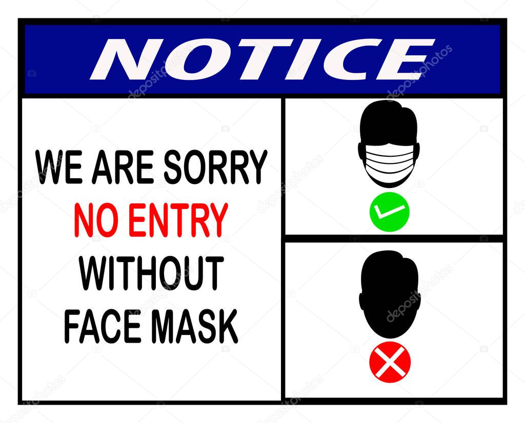 we are sorry no entry without face mask ,icon, notice or clip art