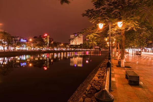 HAI PHONG, VIETNAM - March 09, 2017: Tam Bac Lake at night, Hai Phong.
