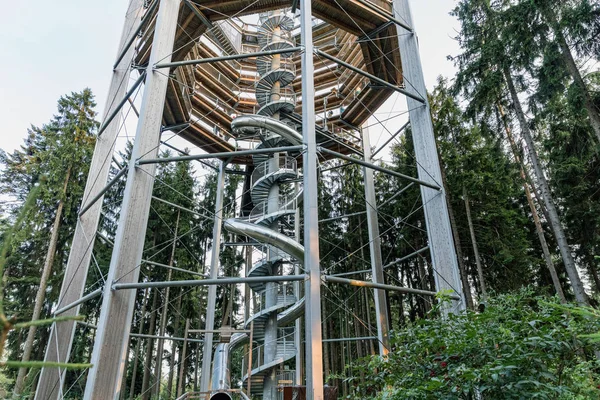 TreeTop loopbrug in Lipno, toeristische plaats en unieke constructie in de Tsjechische Republiek. TreeTop loopbrug Lipno, uniek in het hele land en eerste wandelpad in zijn soort in de Tsjechische Republiek. — Stockfoto