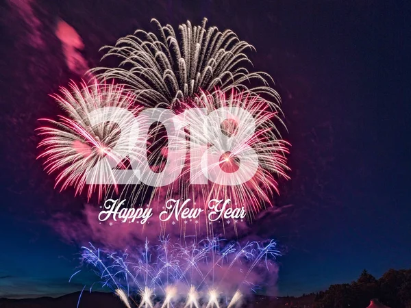Feliz Año Nuevo 2018 con fondo de fuegos artificiales —  Fotos de Stock