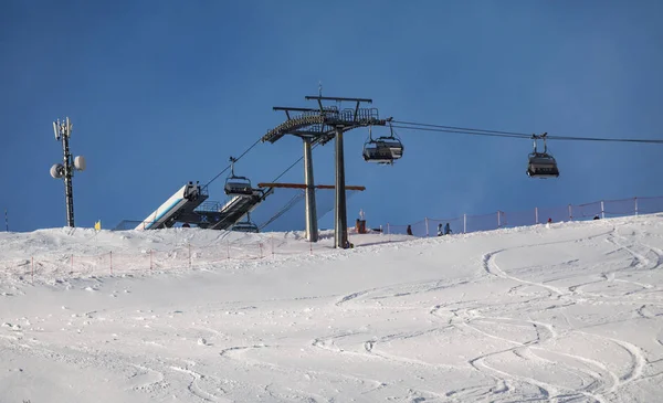 Dolomites, ski area with beautiful slopes. Empty ski slope in wi — Stock Photo, Image