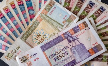 Cuban convertible pesos (CUC). Cuban convertible banknotes and coins clipart