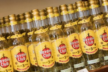VINALES, CUBA - MARCH 14, 2018. Rum Legendario Anejo Blanco 70cl, 40%Vol. Rum Legendario in the store shelf. Cuban rum of Legendario. clipart