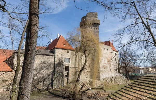 Gotycka Wieża Rumpal Średniowiecznego Zamku Mieście Strakonice Czasie Wiosny Czechy — Zdjęcie stockowe