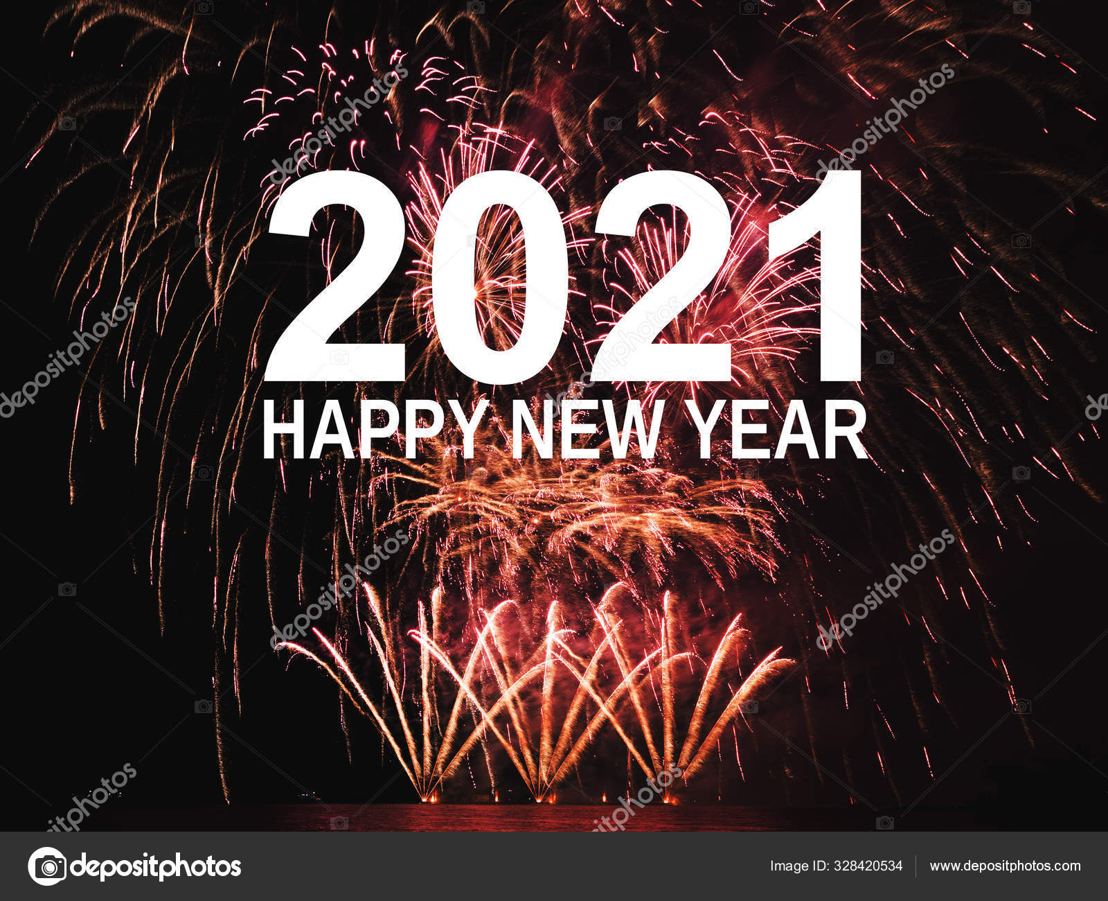 Happy New Year 2021 With Fireworks Background Stock Photo