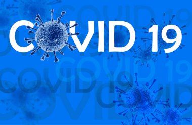 Coronavirus hastalığı COVID-19 enfeksiyonu, tıbbi illüstrasyon. COVID-19 adlı Coronavirus hastalığının yeni resmi adı, salgın riski, mavi arka plan