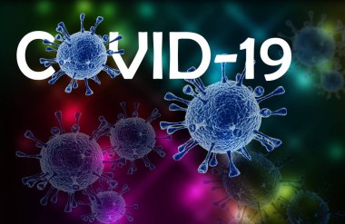 Coronavirus hastalığı COVID-19 enfeksiyonu, tıbbi illüstrasyon. COVID-19 adlı Coronavirus hastalığının yeni resmi adı, salgın riski, mavi arka plan