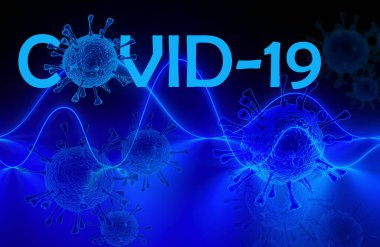 Coronavirus hastalığı COVID-19 enfeksiyonu, tıbbi illüstrasyon. COVID-19 adlı Coronavirus hastalığının yeni resmi adı, salgın riski, mavi arka plan