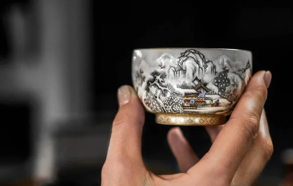 Coupe Céramique Pour Cérémonie Traditionnelle Thé Chinois Main Peints Main — Photo