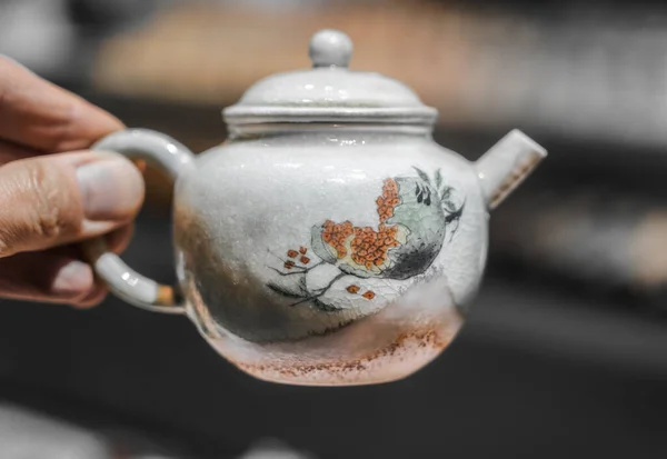 Czajniczek Porcelanowy Chińską Ceremonię Herbaty Biały Dzbanek — Zdjęcie stockowe