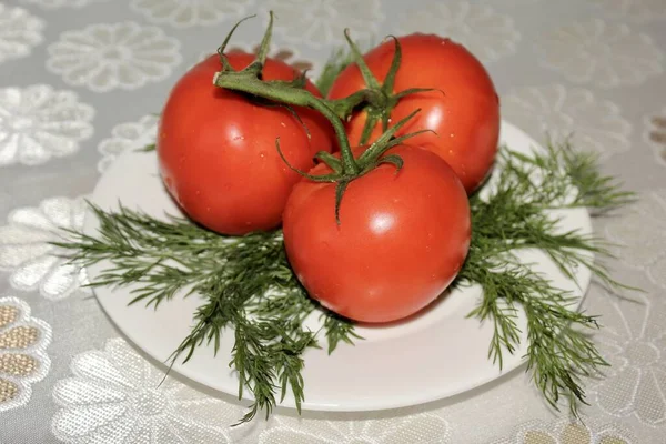 Tomates Plato Blanco — Foto de Stock
