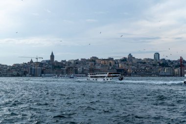 İstanbul, Türkiye 'deki İstanbul Boğazı' ndan feribot geçiyor. Temmuz 2019