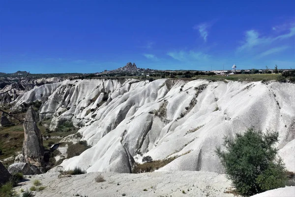 Amazing Landscape Cappadocia Valley Pigeons Unusual White Cliffs Ancient Fortress — Stock Photo, Image