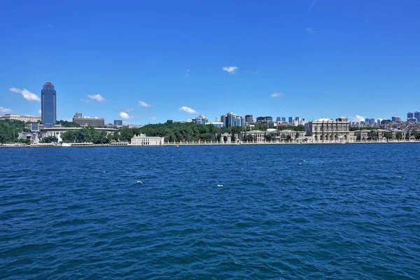 Panorama Istambul Estreito Bósforo Gaivotas Sobrevoam Água Azul Visíveis São — Fotografia de Stock
