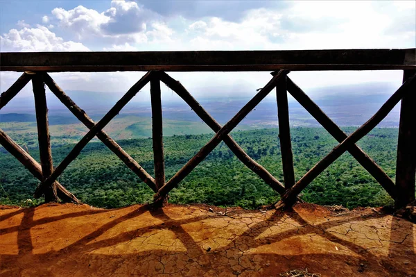 Majestuoso Gran Valle Del Rift Kenia Barandilla Plataforma Observación Madera — Foto de Stock