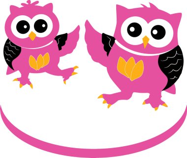 Pembe ve siyah renkli iki baykuş  