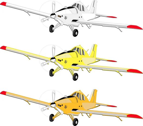 Samolot Ogólnego Lotnictwa Rolniczego Trzech Kolorach Żółtym Białym Pomarańczowym — Wektor stockowy