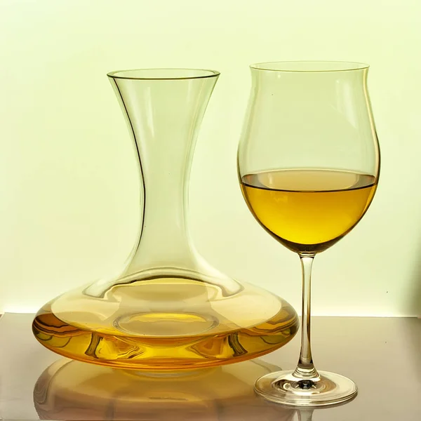 対称性のある白ワインのデカンターとガラス — ストック写真