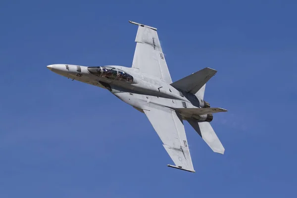 Airplane F-18 Hornet jet fighter flying at air show — Stock Photo, Image