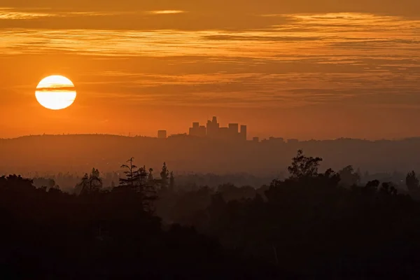 Los Angeles şehir manzarası ile günbatımı — Stok fotoğraf