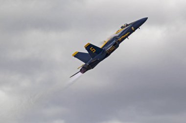Uçak Mavi Melekler F-18 savaşçısı. El Centro, California, ABD-Mart 10,2018. El Centro Airshow yıllık 2018 Blue Angels performans sezon başında ve lacivert melekler, F-18 Hornet Rhino savaşçı ve Caf İkinci Dünya Savaşı savaş-kuşlar özellikli.