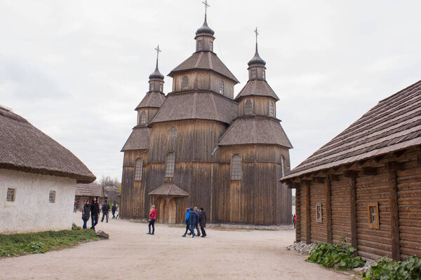 Wooden church on the island of Khortytsya in the Zaporizhzhya Sich