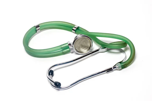 Green Medical Stethoscope White Background — Stock Photo, Image