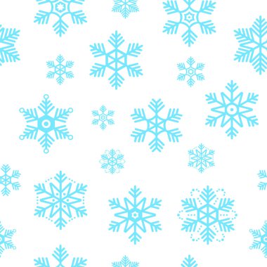 Kusursuz desenli mavi kar taneleri vektörü. Kış mevsimi geçmişi.