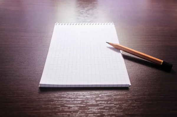 Maquiagem de caderno com branco limpo em branco para design e publicidade. Bloco de notas com lápis e mola cromada e modelo de espaço livre cópia . — Fotografia de Stock