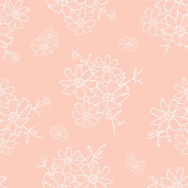 Şeftali rengi çiçek desenli vektör kusursuz desen. Bahar ve yaz duvar kağıtları, arka planlar, davetiyeler, ambalaj tasarım projeleri için harika. Yüzey deseni tasarımı.
