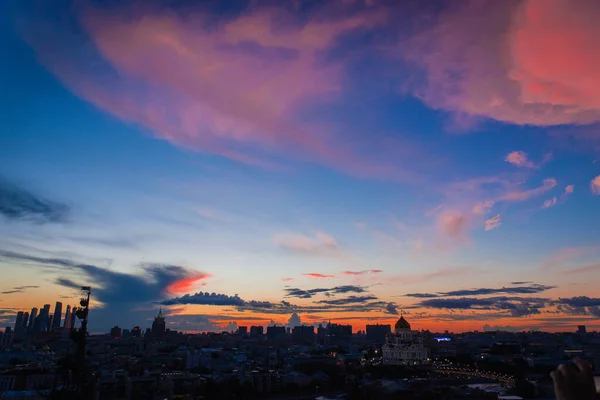 Ongelooflijk Avond Panoramisch Uitzicht Het Centrum Van Moskou Ongelooflijke Zonsondergang — Stockfoto