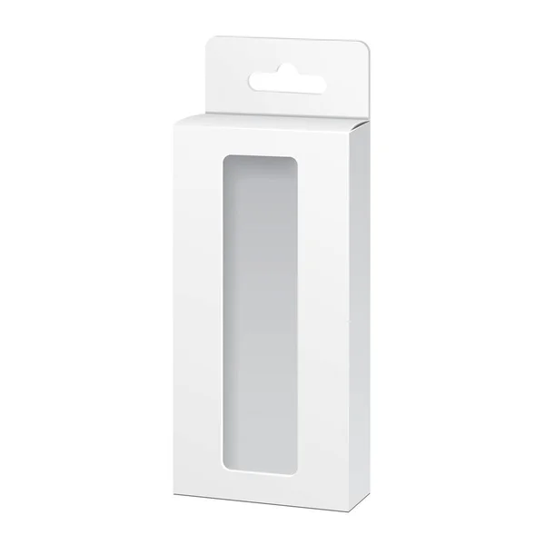 Caja blanca del paquete del producto con la ilustración de la ventana aislada en fondo blanco. Plantilla Mock Up listo para su diseño. Producto Embalaje —  Fotos de Stock