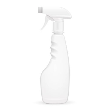 Beyaz boş sprey tabanca temiz plastik şişe. İllüstrasyon izole beyaz arka plan üzerinde. Şablon hazır tasarımınız için alay. Vektör Eps10
