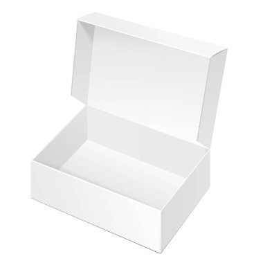 Beyaz karton ambalajlama kutuyu açtın. Hediyelik şeker. Beyaz arka plan üzerinde izole. Şablon hazır tasarımınız için alay. Ürün Ambalaj vektör Eps10