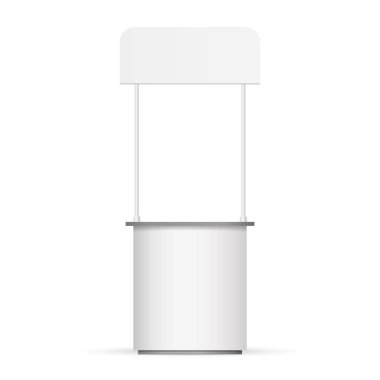 Çatı, gölgelik beyaz Pos POI boş boş perakende Stand durak Bar ekran. Beyaz arka plan üzerinde izole. Şablon hazır tasarımınız için alay. Ürün Ambalaj vektör Eps10