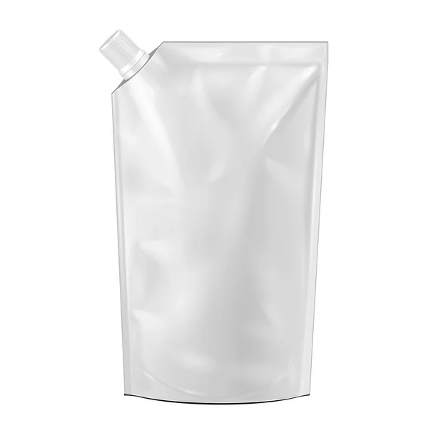 Emballage blanc blanc de Doy-pack, nourriture de feuille de Doypack ou emballage de sac de boisson avec le couvercle de bec. Illustration isolée sur fond blanc. Modèle maquillé prêt pour votre conception. Vecteur d'emballage des produits EPS10 — Image vectorielle
