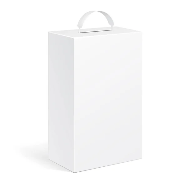 Caja blanca del paquete del producto con la ilustración de la manija aislada en fondo blanco. Plantilla Mock Up listo para su diseño. Producto Embalaje Vector EPS10 — Archivo Imágenes Vectoriales