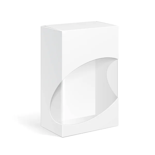 白い背景で隔離のウィンドウ図付き白色製品パッケージ ボックスです。あなたのデザインのテンプレートの準備ができてのモックを作成します。製品梱包ベクトル Eps10 — ストックベクタ
