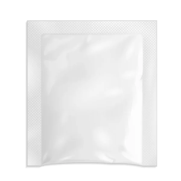 白色空白反驳铝箔袋包装医药药品或咖啡、 盐、 糖、 胡椒粉、 香料、 香包、 糖果或避孕套。孤立的模拟了模板准备好您的设计。产品包装矢量 Eps10 — 图库矢量图片