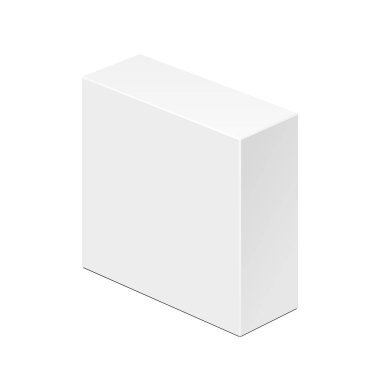 Beyaz Ürün Karton Paket Kutusu. Beyaz arka planda izole edilmiş bir resim. Tasarımınız için şablonu hazırlayın. Vektör EPS10