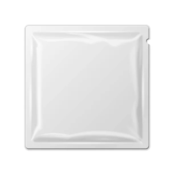 White Blank Retort Foil Pouch Medicina per l'imballaggio Farmaci o caffè, sale, zucchero, pepe, spezie, bustina, dolci o preservativo. Isolato modello finto pronto per il tuo design. Vettore di imballaggio del prodotto EPS10 — Vettoriale Stock