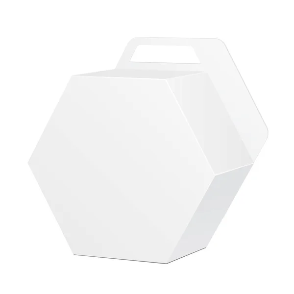 Biały karton sześciokąt Carry opakowanie torba z uchwytem do żywności, prezent lub innych produktów. Na na białym tle. Gotowy na swój projekt. Eps10 Vector opakowania produktu — Wektor stockowy