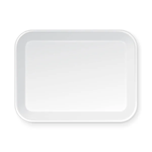 Beyaz boş boş strafor plastik gıda tepsisi konteyner. İllüstrasyon izole beyaz arka plan üzerinde. Şablon hazır tasarımınız için alay. Vektör Eps10