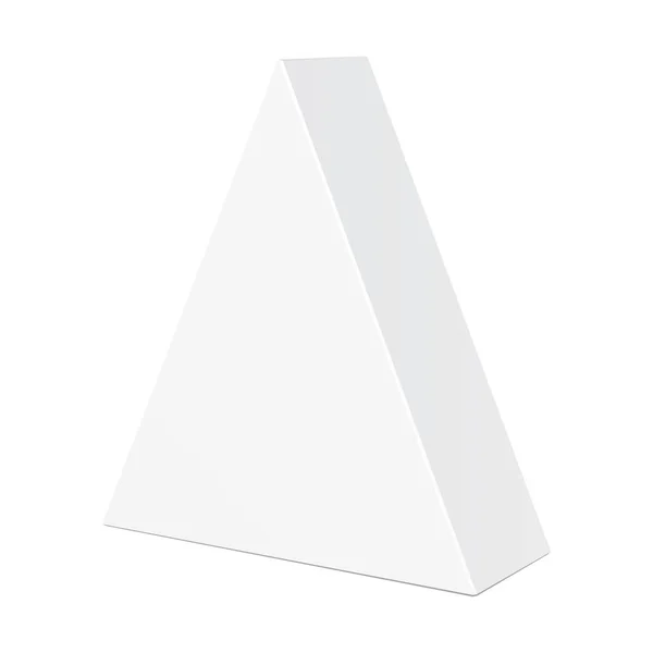 Yiyecek, hediye ya da diğer ürünler için beyaz karton üçgen kutu paketi. Beyaz arka planda izole edilmiş bir resim. Tasarımınız için şablonu hazırlayın. Ürün Paketleme Vektörü EPS10 — Stok Vektör